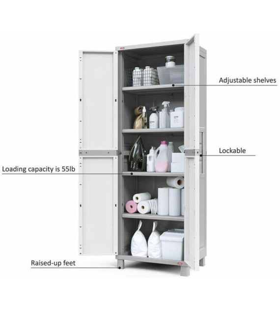 Resin Pantry Storage Cabinet 5 Shelves Laundry Organizer Utility Garage Locking