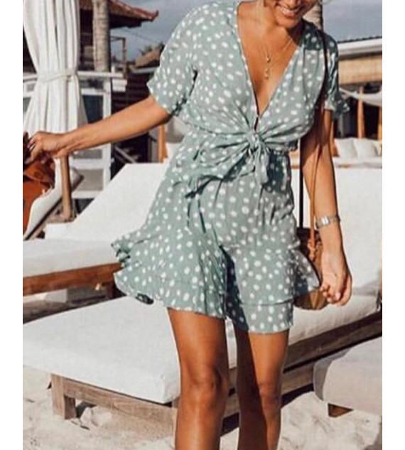 Polka Dot V Neck Mini Dress