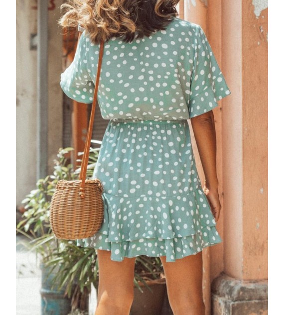 Polka Dot V Neck Mini Dress