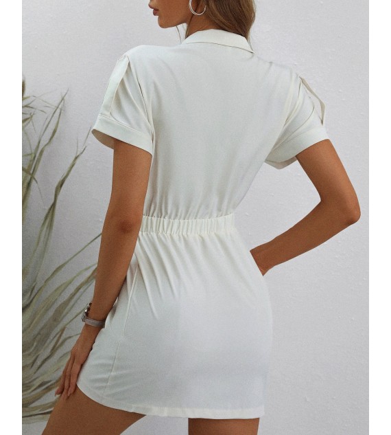 Pocket Zipper Design Short Sleeve Casual Dress