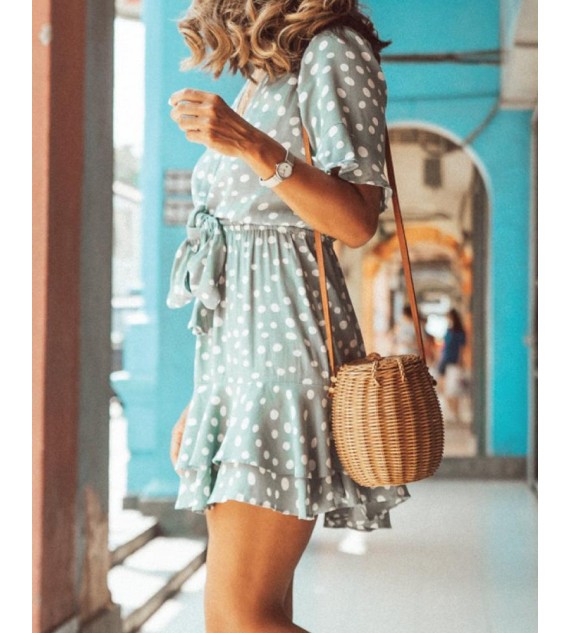 Polka Dot V Neck Mini Dress