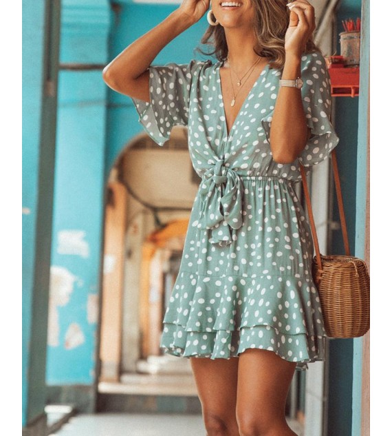 Polka Dot V Neck Mini Dress