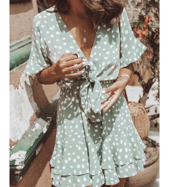 Polka Dot V Neck Mini Dress